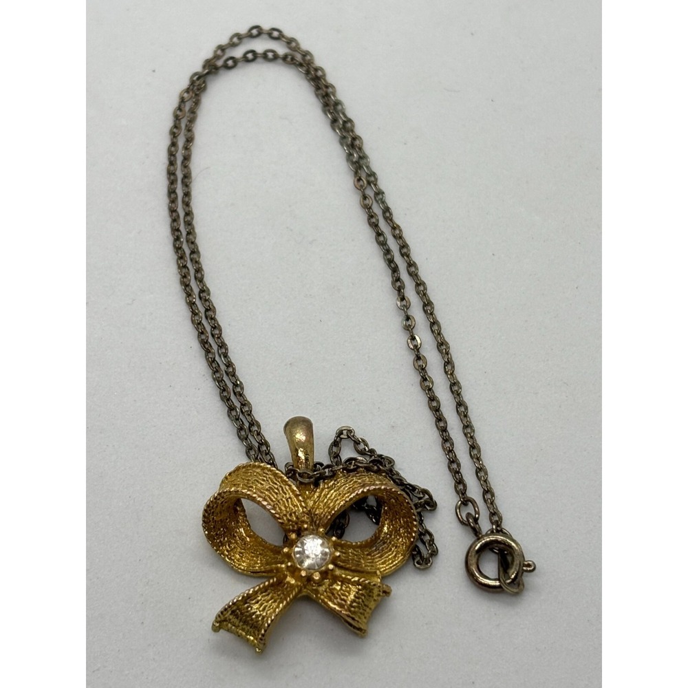 Vintage Necklace Bow Single‎ Dainty Rhinestone 16 Inch Chain
